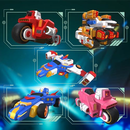 5-in-1 Transforming Vehicles Playset Include Motorcycles, Planes, Go-Karts -STEM Stacking Car Kit, Transforming Robots, Birthday Gift for Toddler Kids 6 Years Old Boys Girls - size: 8IN