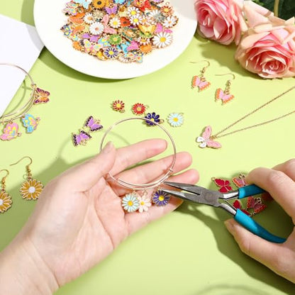 SANNIX 110Pcs/55 Pairs Mixed Flower Butterfly Charms for Jewelry Making - style: Flower Butterfly Charms