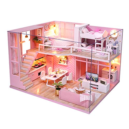 MAGQOO 3D Wooden Dollhouse Miniature DIY House Kit with Furniture,1:24 DIY Dollhouse Kit Dust Proof Included (Dream Angel) - color: Dream Angel