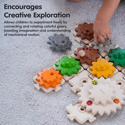 PlanToys® Wooden Gears & Puzzles Set Montessori STEM Kids Educational Toy - color: Gears & Puzzles Set