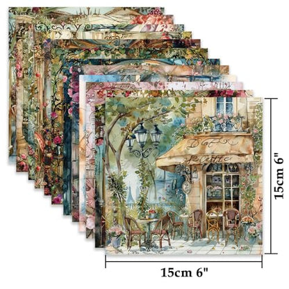 24 Sheets 6"x6" Scrapbook Paper Single-Sided Pattern Decorative Paper - color: 24 sheets-Paris Cafeteria