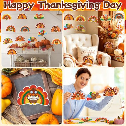 JUNEBRUSHS 60Pcs Turkey Cutouts Thanksgiving Bulletin Board Decorations - style: Thanksgiving Turkey Style