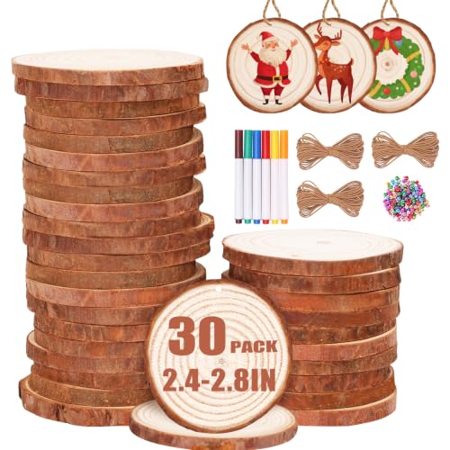 Max Fun Natural Wood Slices for Crafts Christmas Ornament, 30PCS 3.1-3.5'' - size: 2.4"-2.8"