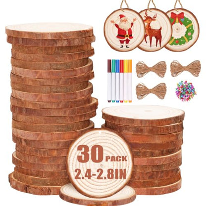 Max Fun Natural Wood Slices for Crafts Christmas Ornament, 30PCS 3.1-3.5'' - size: 2.4"-2.8"