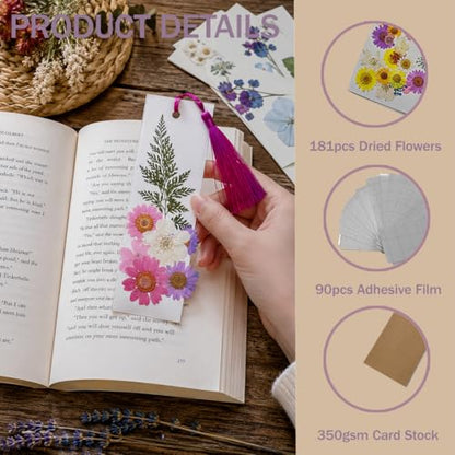 Bakayoyo 451 pcs DIY Dried Pressed Flowers Bookmark Making Kit, DIY Paper Book Mark Bulk Craft Supplies for Book Lovers,Reading Women, Classroom& Ideal Gifts for Teachers Students Friends