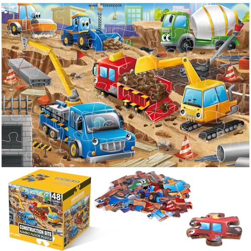 Jumbo Floor Puzzle for Kids,48 Piece Construction Site Jigsaw Puzzle - style: Construction Site