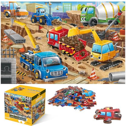 Jumbo Floor Puzzle for Kids,48 Piece Construction Site Jigsaw Puzzle - style: Construction Site