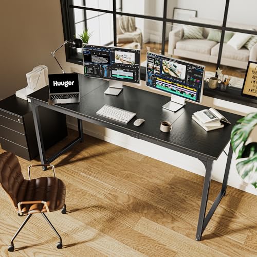 Huuger Modern Simple Office Desk, 63 Inch, Gaming & Writing Desk with Storage, Large Legroom, Metal Frame, Black - color: Black, size: 63inch