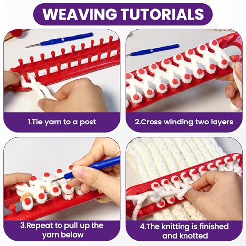 SATUY 4 Pcs Knitting Loom Kit, Scarf & Hat Loom with Crochet Hook & Needle - size: Rectangle 26/36cm+Round 19/29cm