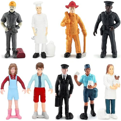 ONEST 9 Pieces Little People Figurines Hand Painted People Action Figures Toys Realistic Detailed Policeman Pilot Fireman Mailman Chef Figurine Model Toys for Kids Toddlers - style: Profession