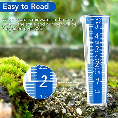 Circrane 5-Inch Capacity Outdoor Rain Gauge with Additional Hang Bracket& Stainless Steel Screws, Magnifying Scale and Numbers Design for Easy Read (Blue) - color: Blue