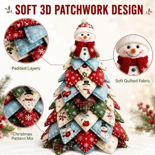 DIY Halloween Christmas Quilted Fabric Tree Kit, 3D Padded Patchwork Sewing Craft Kit for Beginners, Home Office Mantel Shelf Tabletop Decor, Handmade Holiday Gift for Craft Lovers (Christmas #F)