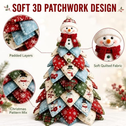 DIY Halloween Christmas Quilted Fabric Tree Kit, 3D Padded Patchwork Sewing Craft Kit for Beginners, Home Office Mantel Shelf Tabletop Decor, Handmade Holiday Gift for Craft Lovers (Christmas #F)