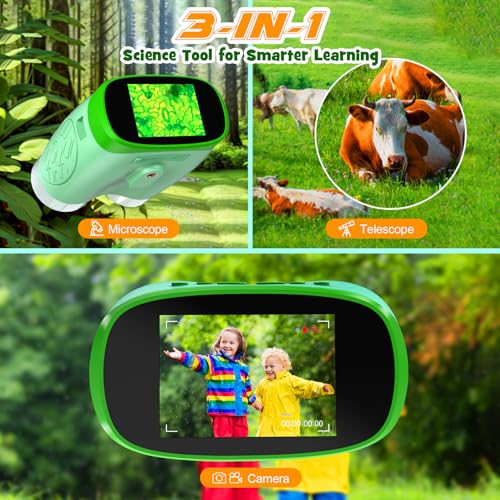 1000X Handheld Microscope for Kids : 4K 2.0" Screen Rechargeable Telescope and Camera Combo with 6 Slides, Perfect for Indoor Outdoor Exploration, Portable Edu for Age 3-12 Children