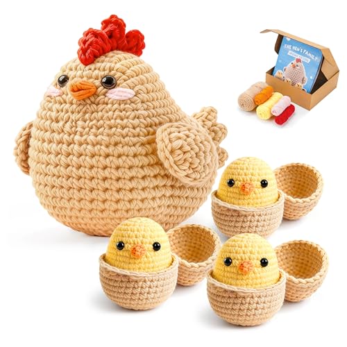 Joyclub Crochet Kit for Beginners 4 Chicken Family with Video for Adults - color: Crochet Chicken