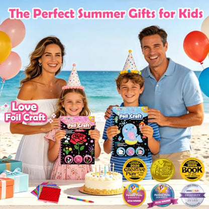 FUNNYB&G Foil Art Craft Kit for Kids, Sparkly Birthday Gift Toy for Girls - style: Flower