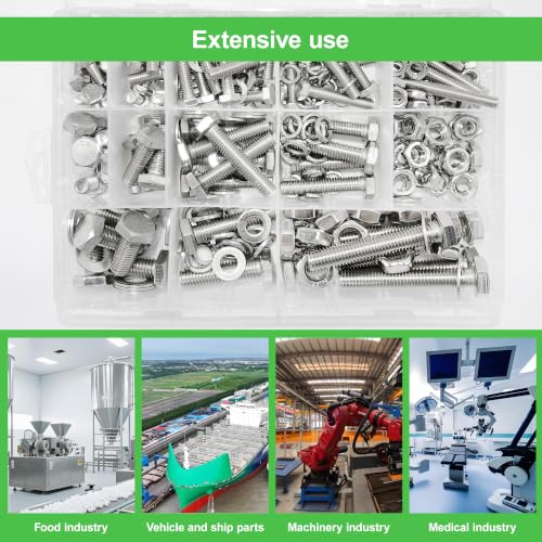 328 Pcs 1/4-20,5/16-18,3/8-16 Stainless Steel Metric Hex Head Screw Kit - size: 1/4,5/16,3/8-328Pcs