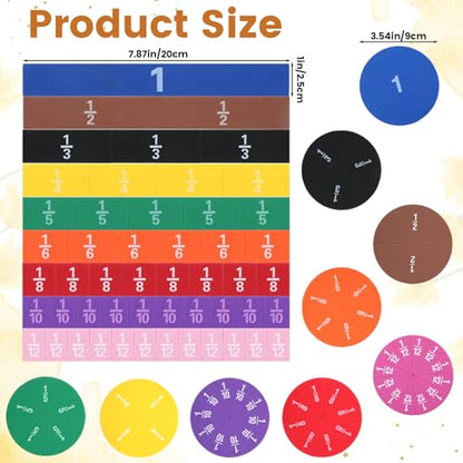 102 PCS Magnetic Fraction Tiles, Fraction Circles & Bars Set Rainbow Math Manipulatives for Fraction Learning Math Practice Teacher Must Haves - size: Fraction Pieces Round and Square