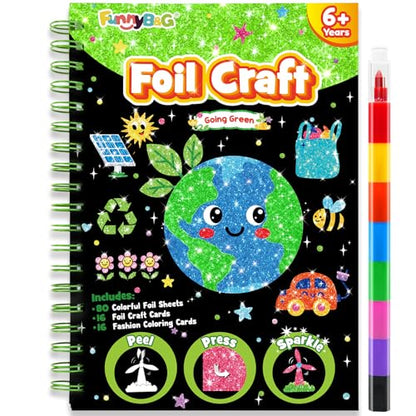 FUNNYB&G Foil Art Craft Kit for Kids, Sparkly Birthday Gift Toy for Kids - style: Going Green