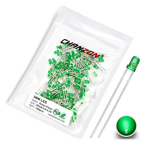 CHANZON 100 pcs 3mm Blinking Green LED Diode Lights 1.5Hz Flashing - color: G) Diffused Green (100pcs)