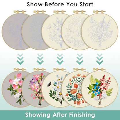 ERKOON 5 Sets Embroidery Kit for Beginners Adult Bouquet Cross Stitch - color: Bouquet