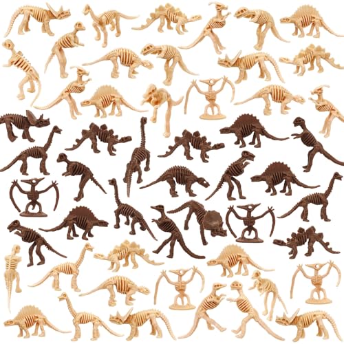 60 PCS Dinosaur Fossil Skeletons, Assorted Dinosaur Skeleton Toys Figures, Dino Bones for Science Play Dino Sand Dig Party Favor Decorations