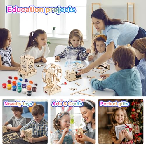 Poraxy 4 in 1 STEM Kits for Kids Ages 5-7 8-10 8-12,3D Wooden Puzzles, Science Project Model Craft Building Engineering Kit,STEM Toys for Ages 8-13,Birthday Gifts for Girls 6 7 8 9 10 11 12 Year Old