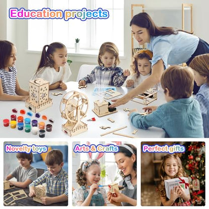 Poraxy 4 in 1 STEM Kits for Kids Ages 5-7 8-10 8-12,3D Wooden Puzzles, Science Project Model Craft Building Engineering Kit,STEM Toys for Ages 8-13,Birthday Gifts for Girls 6 7 8 9 10 11 12 Year Old