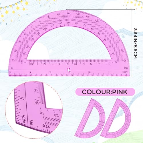 EBOOT 2 Pack Plastic Protractor 180 Degree Math Protractors 6 Inch,Pink - color: Pink