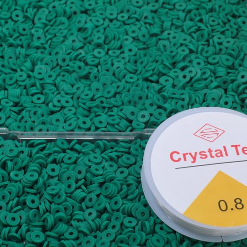 4000pcs Dark Green Clay Beads,6mm Heishi Bead Polymer Flat Round Disc Bulk Beads for Jewelry Making,DIY Friendship Bracelet and Necklace Craft - color: Dark Green