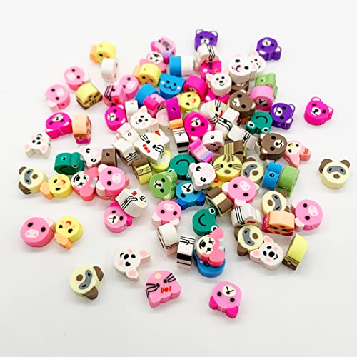 100 Pcs Polymer Clay Beads Cartoon Heishi Spacer Beads Supplies for DIY Bracelet Earring Necklace Jewelry Making (Animal) - color: Animal