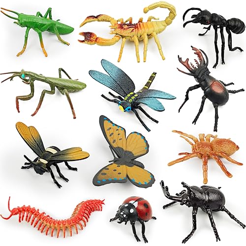 12 Insect Figurines for Kids, Plastic Animal Toys Tiny Portable Bugs Figures Playset Montessori Toy Educational Game for Homeschool Preschool Toddler Kids - style: Insect(excluding cards)