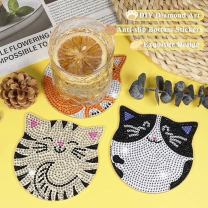 Vcekract 6 Pcs Cat Diamond Art Coasters Kit for Adults - color: Cat Coasters