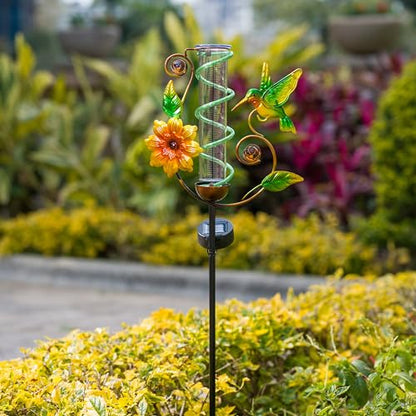 Solar Rain Gauge Outdoor, Hummingbird Rain Gauges - color: Green Hummingbird