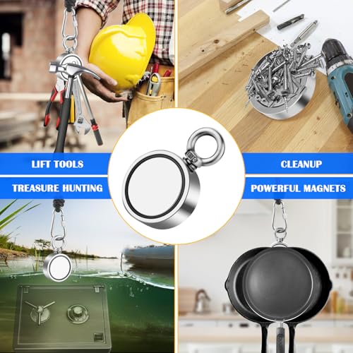 VNDUEEY 1000LBS Magnet Fishing Kit, 2.95" Double Sided Neodymium Fishing Magnet Kit with Rope, Strong Magnets for Retrieving in River Lake Beach and Lawn, Includes 65Ft Rope, Carabiner, Gloves - size: 2.95" 1000LBS, style: Double Sided Kit