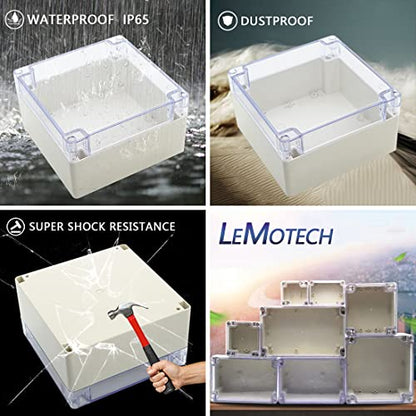 LeMotech ABS Plastic Junction Box Dustproof Waterproof IP65 Electrical Enclosure Box Universal Project Enclosure Grey with PC Transparent Clear Cover6.3 x6.3 x3.54 inch(160 x 160 x 90 mm) - size: 6.3"x6.3"x3.54"