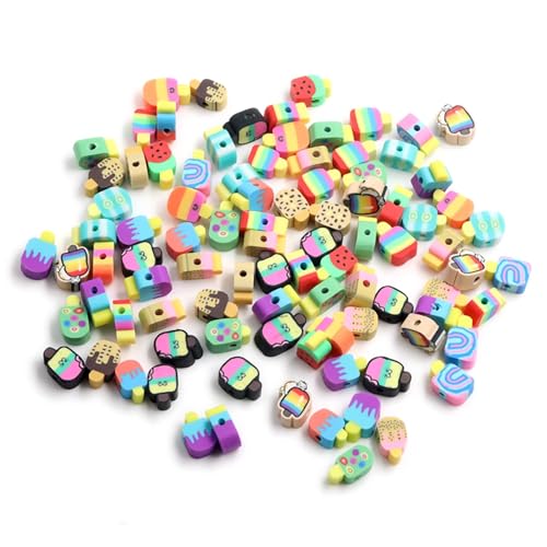 100 Pcs Popsicle Polymer Clay Beads Cartoon Heishi Spacer Beads Supplies for DIY Bracelet Earring Necklace Jewelry Making - color: Popsicle