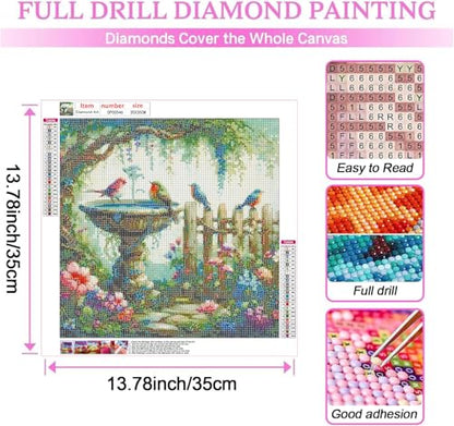 Diamond Art Kits for Adults,Garden Birds Diamond Painting Kits 14 x 14in - color: DP00546