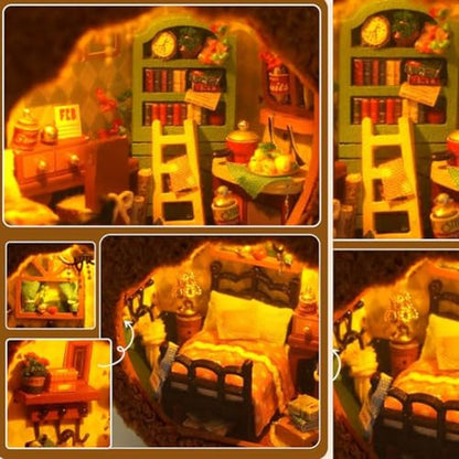 DIY Miniature Dollhouse with LED Lights Creative Modern Cabin Handmade Mini House Model, Furniture Scene, Mini Decorative Wooden Craft - color: C