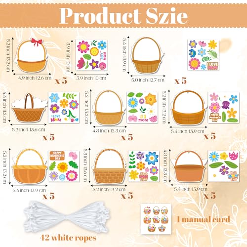 BeYumi Mother's Day Craft Kit - 123Pcs Mother's Day Flowers Basket Paper Craft Kit DIY Best Mom Ever Hanging Ornament Make Your Own School Classroom Decoration Home Family Party Art Supplies for Kids - style: Mom Flower
