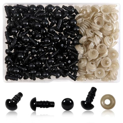 TOAOB 150pcs 7mm Safety Eyes for Amigurumis Craft Crochet Eyes with 150pcs Washers Black Doll Eyes for Crocheting Stuffed Animals Doll Making - size: 7mm