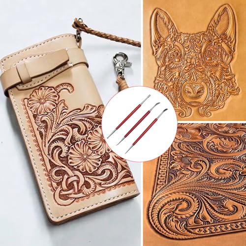 HLGHLG 3 PCS Leather Stamping Tools Set, Professional Steel Leather Carving & Embossing Tools with Comfortable Rubber Handle for DIY Craft, Modeling Clay