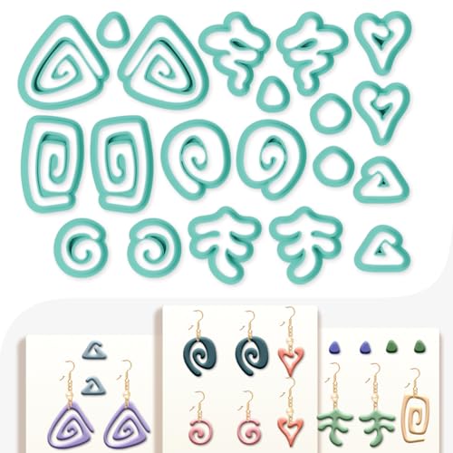 20Pcs Abstract Lines Polymer Clay Cutters Heart Spiral Triangle Clay Earrings Cutters Polymer Jewelry Cutter for Earrings Making Birthday Party DIY Supplies - color: Abstract Lines