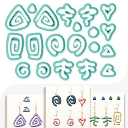20Pcs Abstract Lines Polymer Clay Cutters Heart Spiral Triangle Clay Earrings Cutters Polymer Jewelry Cutter for Earrings Making Birthday Party DIY Supplies - color: Abstract Lines