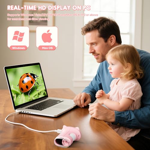 Kids Digital Microscope, 1000X with 2.4" IPS Screen - color: Pink2