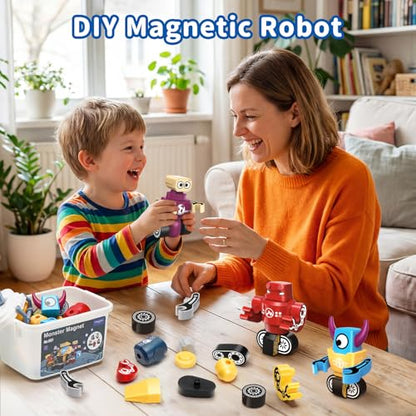 STEM Magnetic Robot Building Toys for Kids 3-5 and 4-8, 36 Pieces Transformable Stacking Robot Blocks with Storage Box, Creative Learning Christmas and Birthday Gifts for Boys Girls 3-8 - size: 36 PCS Space Magnetic Robot