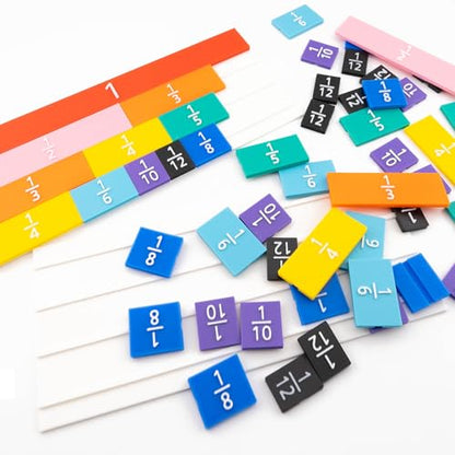 Rainbow Fraction Tiles, Montessori Math Materials, Fraction Manipulatives, Unit Fraction, Fraction Bars Math Manipulatives, Fraction Games, Homeschool Supplies (Set of 53)