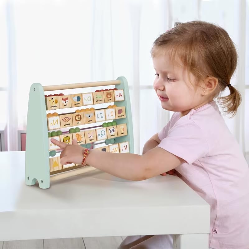 Wooden Abacus for Kids Math - Counting and ABC Alphabet Learning Toy for 3 4 5 Year Old, Montessori Toys Ages 2-5, Toddler Educational Toy, 80 Beads, 26 Letters, Preschool Gift