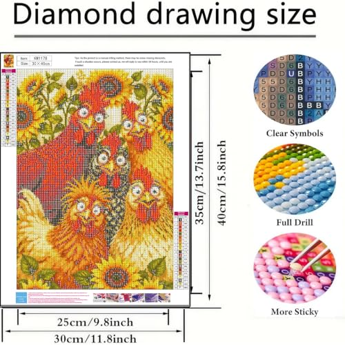 Diamond Painting Kit for Adults,Chicken Sunflower Diamond Art Kits 12x16In - color: KM1178-1