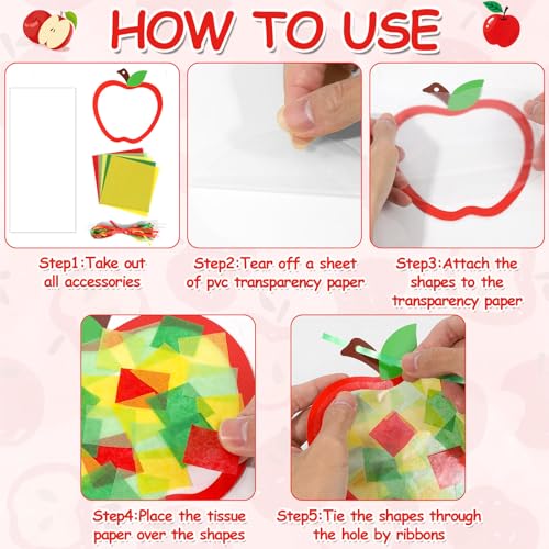 Qyeahkj 36 Set Fall Apple Suncatchers Crafts for Kids DIY Autumn Window Tissue Paper Craft Kit Hanging Decor for Back to School Home Activity Art Project Birthday Party Favor Gift - style: Fall Apple